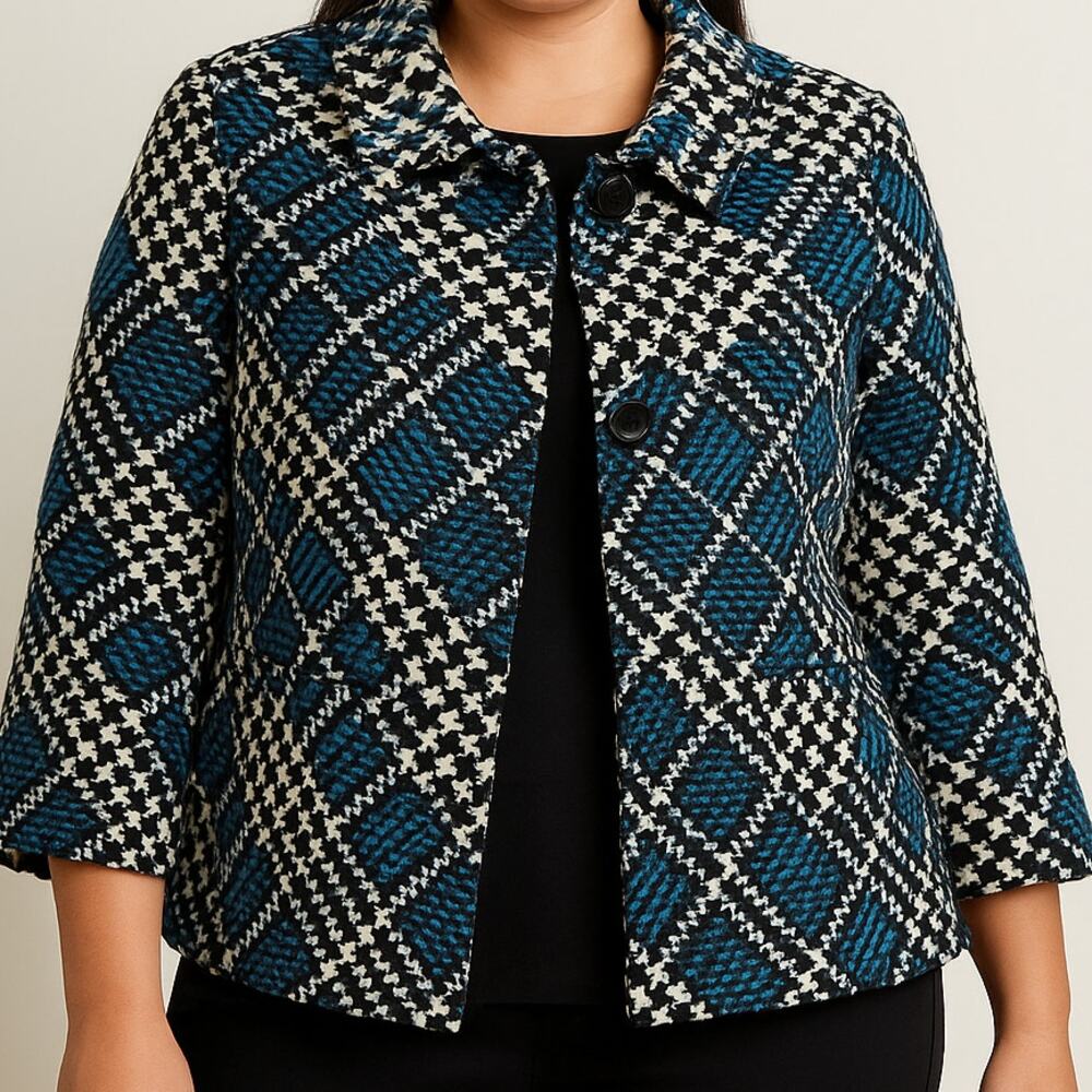 Dressbarn Blue and Black Checkered Blazer